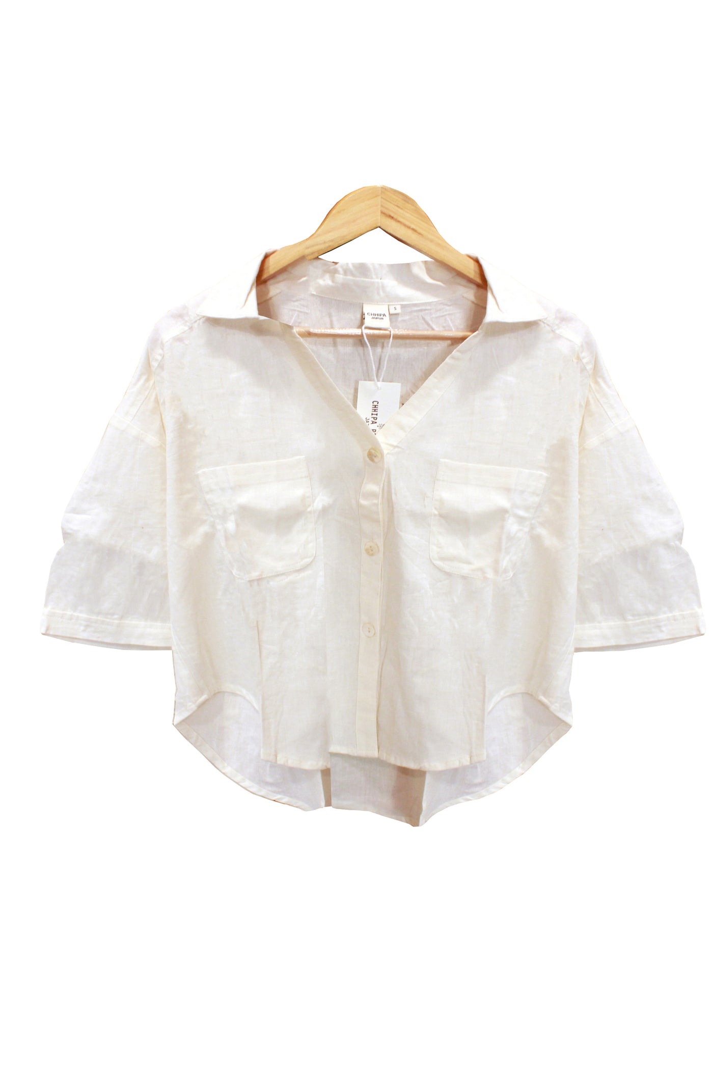 Cotton Plain Dye Relax Fit Shirt in  White