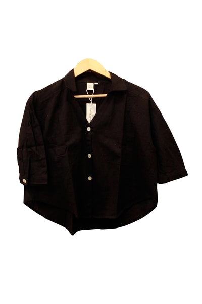 Cotton Plain Dye Relax Fit Shirt in Black