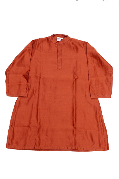 Chanderi Silk Plain Dye Boys Kurta in Gold Flame