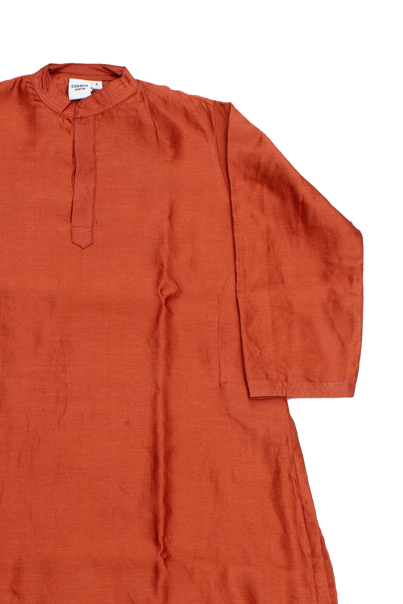 Chanderi Silk Plain Dye Boys Kurta in Gold Flame