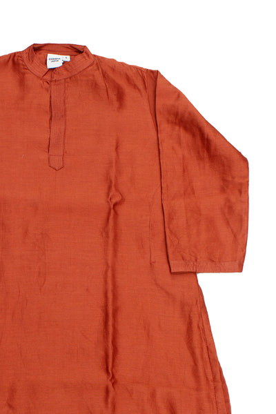 Chanderi Silk Plain Dye Boys Kurta in Gold Flame