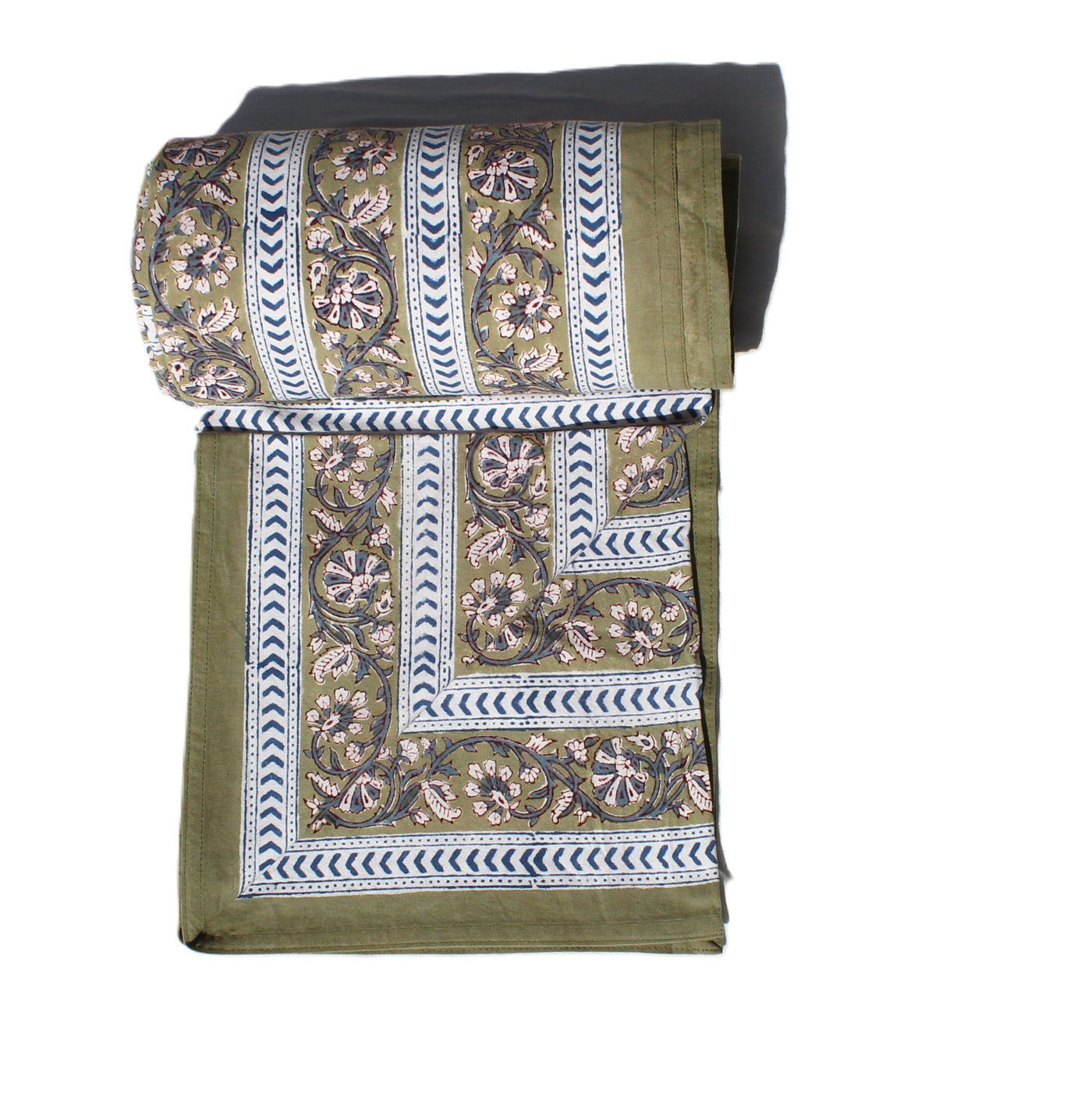 Cotton Block Print Bedsheet in Olive Green