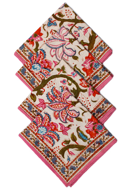 COTTON FLOWER JAAL BLOCK PRINT TABLE NAPKIN IN BLOSSOM PINK