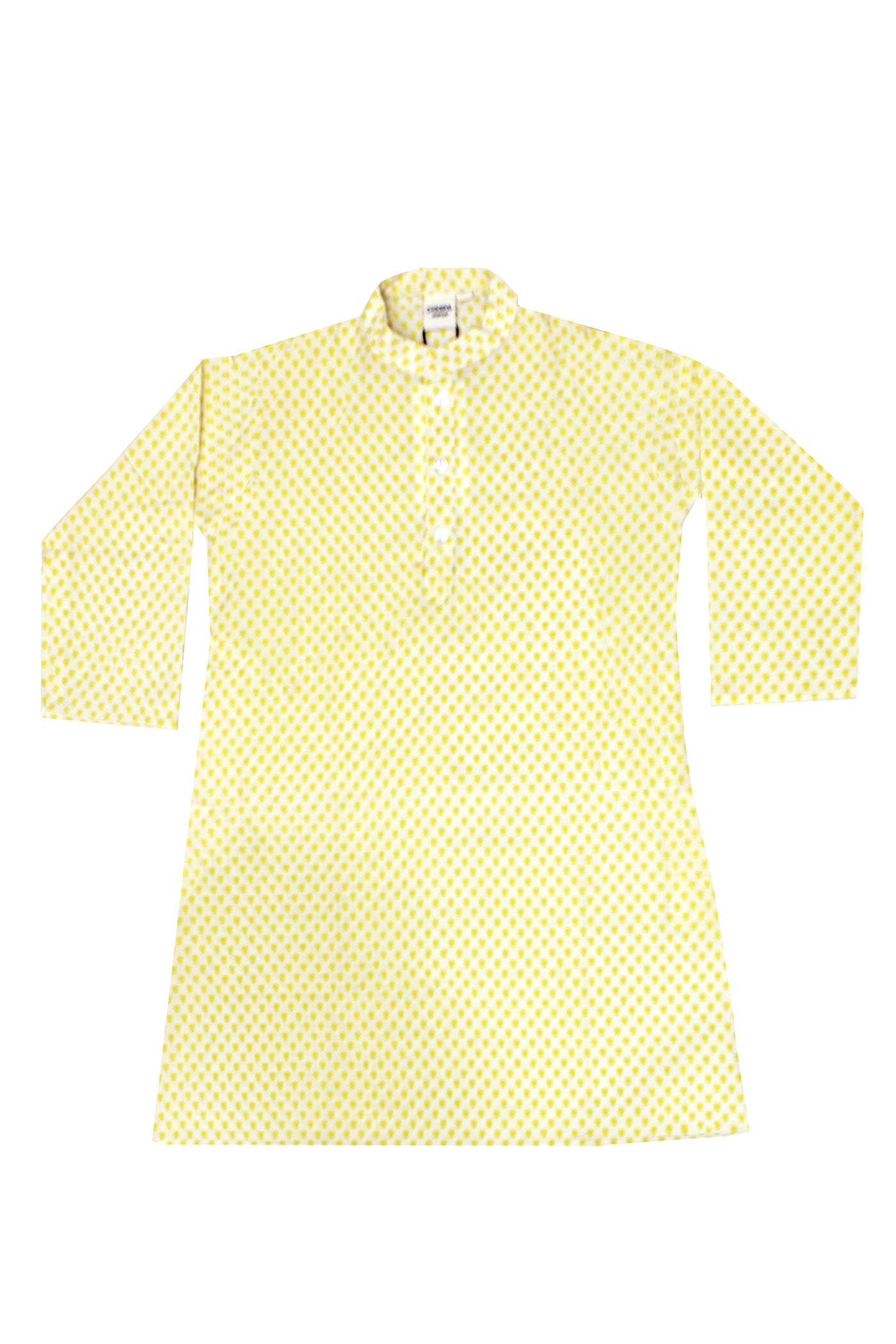 Cotton Buti Print Boys Kurta In Lemon Yellow