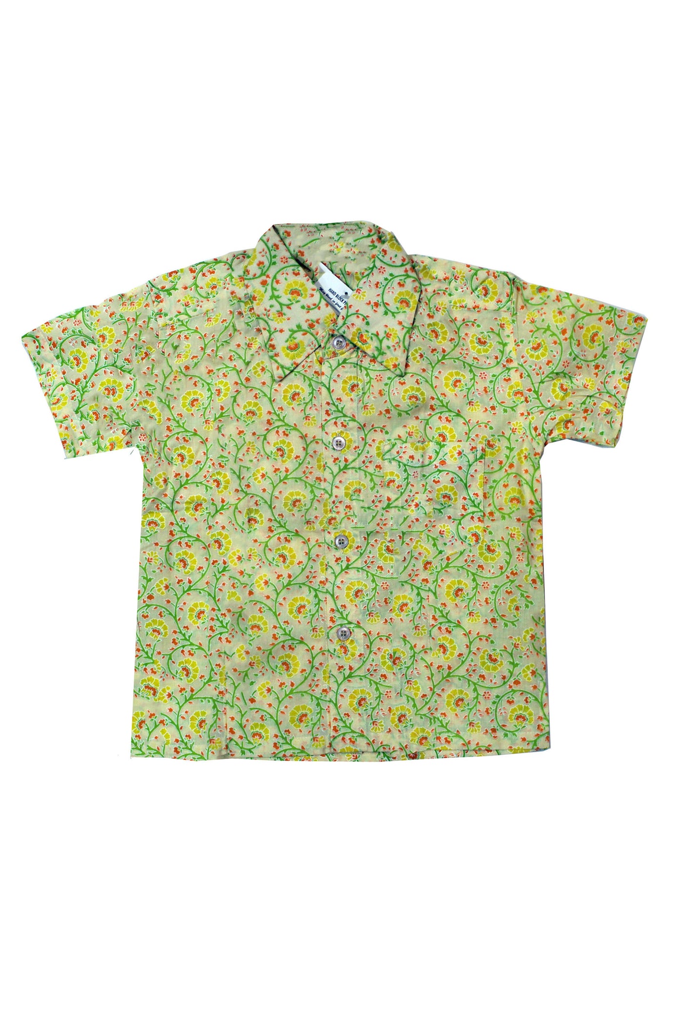 Cotton Flower Jaal Print Boys Shirt in Green