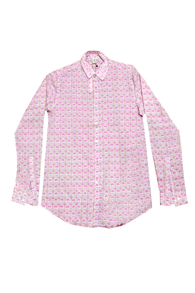 Men Baarik Flower Buti Block Printed Shirt in Pink