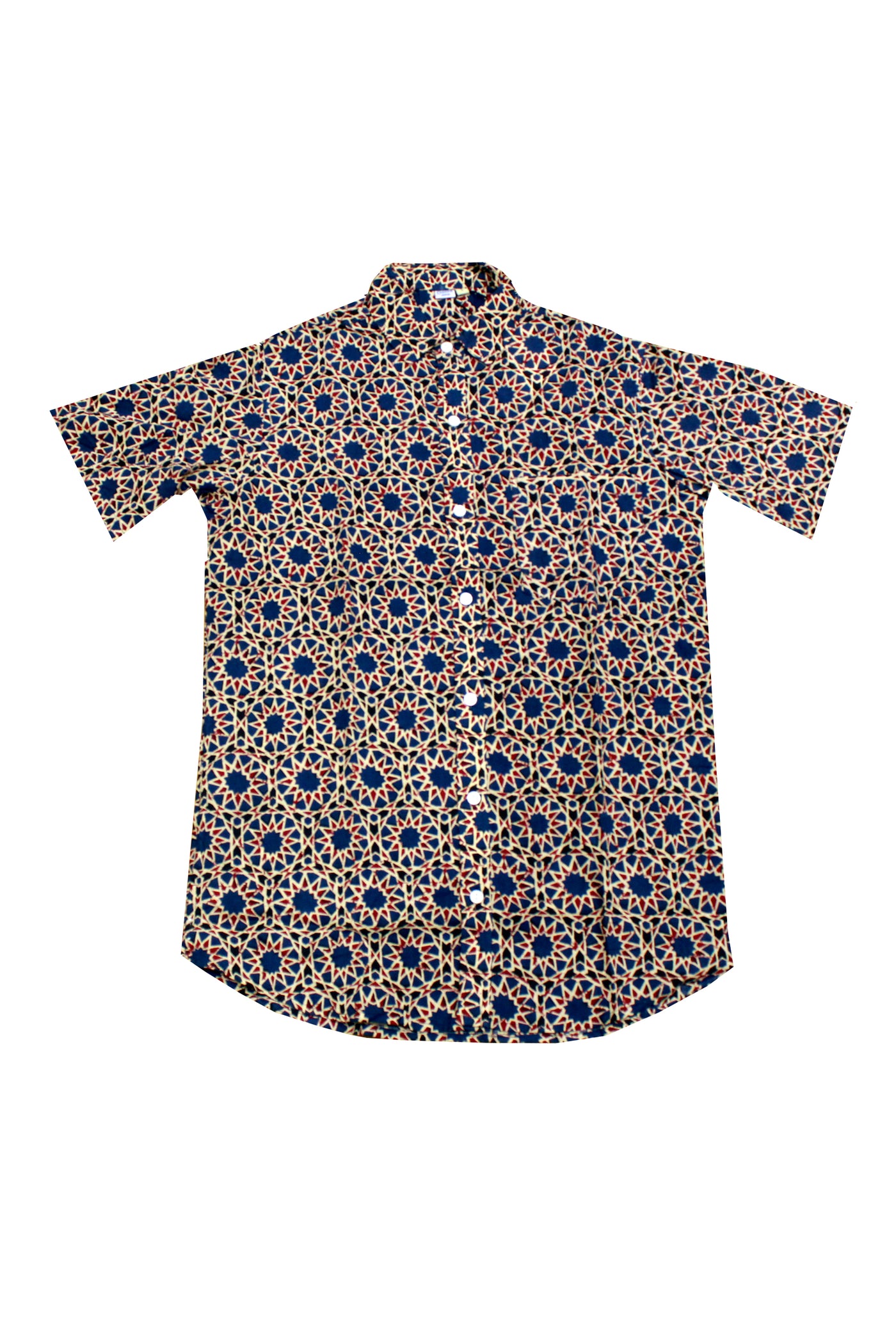 Men Geometrical Flower  Block Printed Shirt in Blue