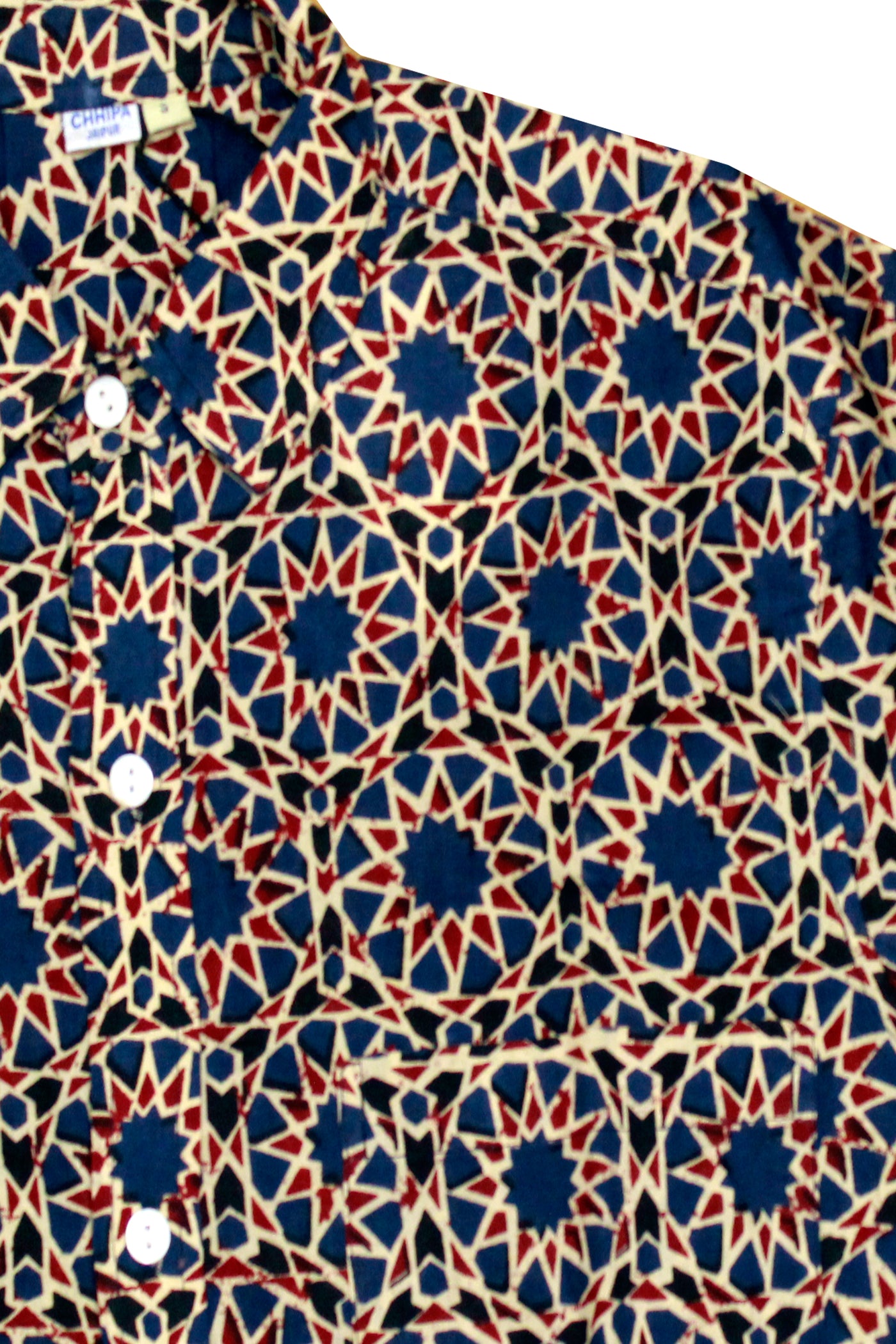 Men Geometrical Flower  Block Printed Shirt in Blue