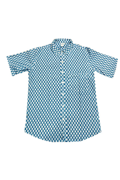 Men Small Buti Block Printed Shirt in Sea Blue