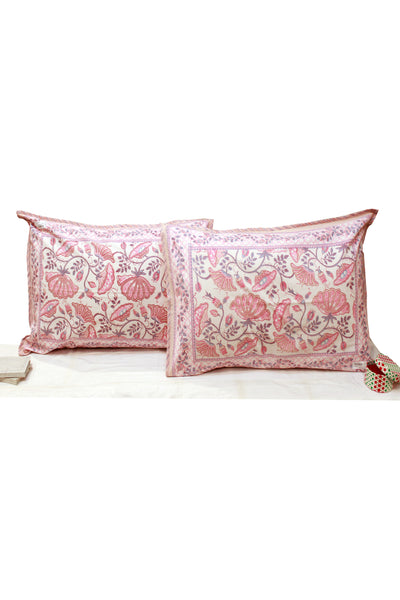 Cotton Flower Jaal Hand Block Printed Pillow Cover in Kashish Pink
