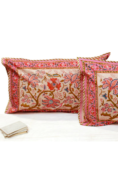 Cotton Flower Jaal Hand Block Printed Pillow Cover in Blossom Pink