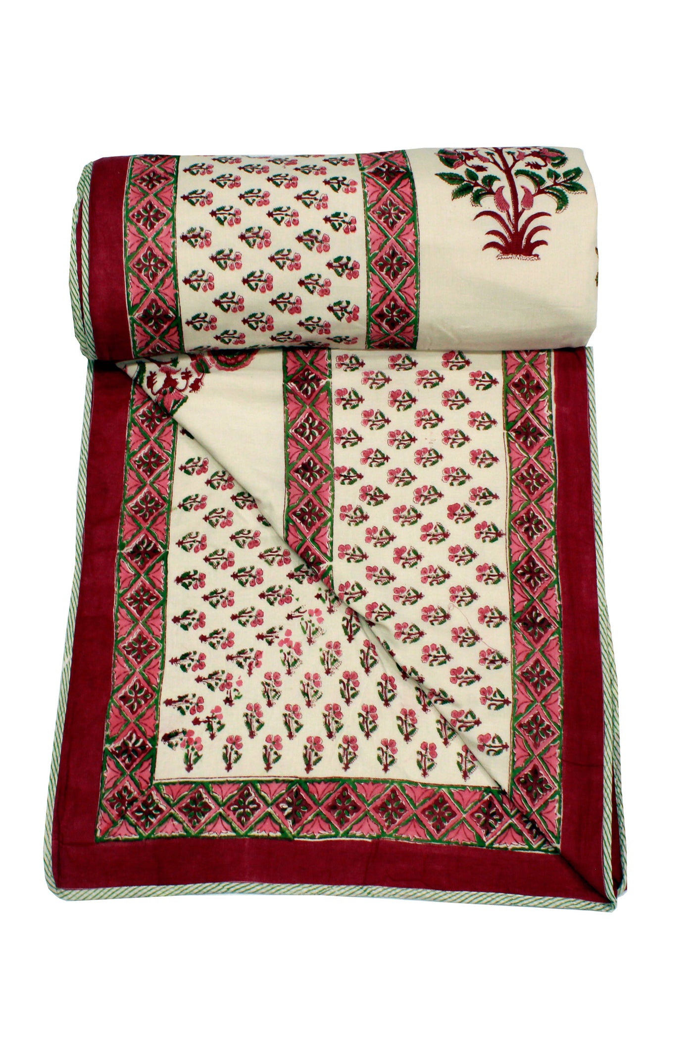 Cotton Mughal Buta Hand Block Print Dohar in Red