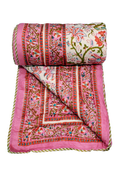 Quilt Flower Jaal Hand Block Print in Blossom Pink