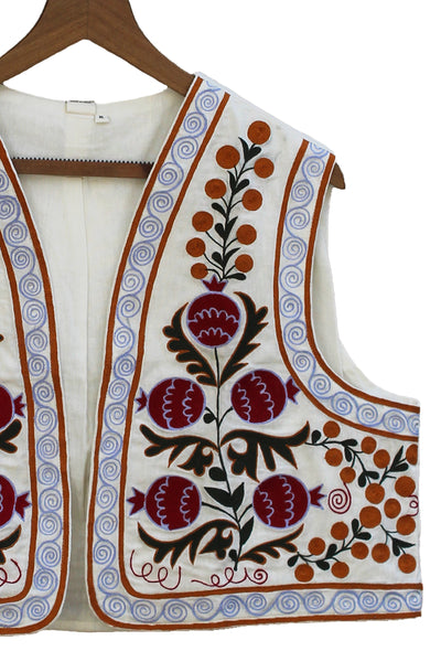 Cotton Embroidered Jacket in Maroon and Mustard