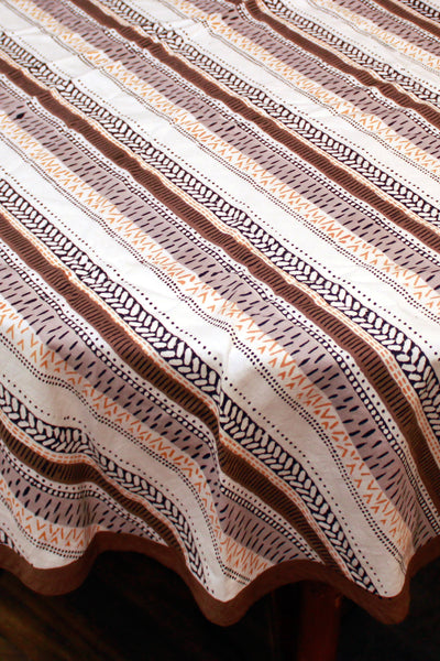 Round Table Cover Roaster Border Print in Brown