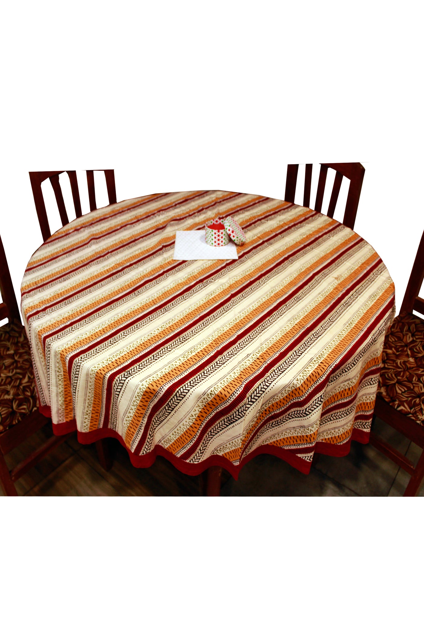 Round Table Cover Roaster Border Print in Red