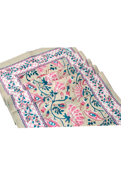 Lotus Flower Jaal Block Print Table Runner in Kashish Pink