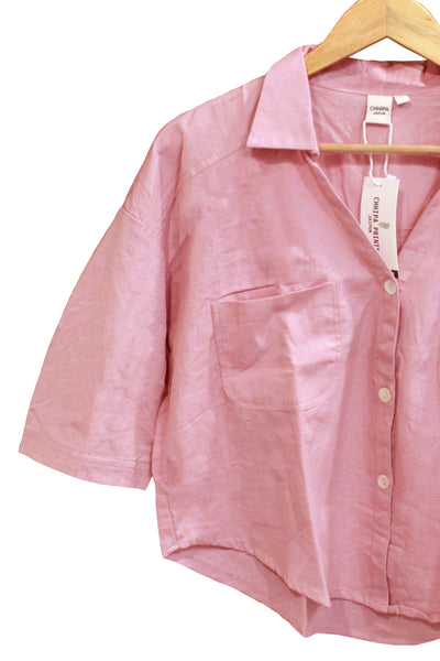 Cotton Plain Dye Relax Fit Shirt in Mauve Pink