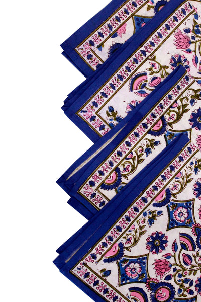 Chokdi Jaal Hand Block Print Table Napkin in Blue
