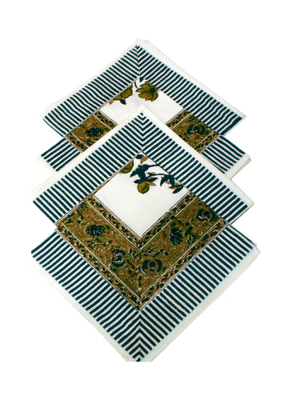 Mughal Buta Hand Block Print Table Napkin in Olive Green