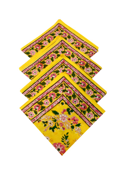 Flower Buti Hand Block Print Table Napkin in Solar Yellow