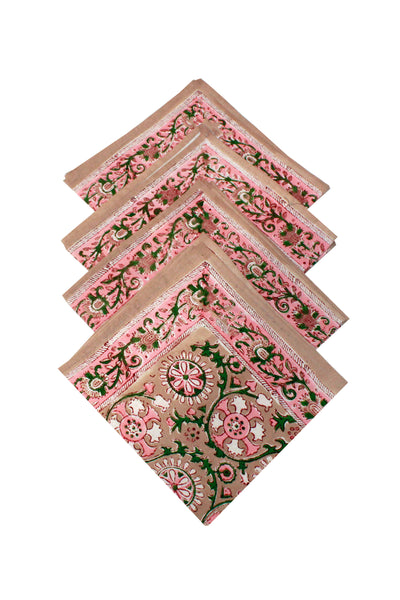 Gud Jaal Hand Block Print Table Napkin in Cameo Rose