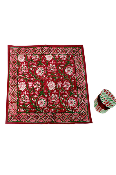 Mughal Flower Jaal Hand Block Table Napkin in Red