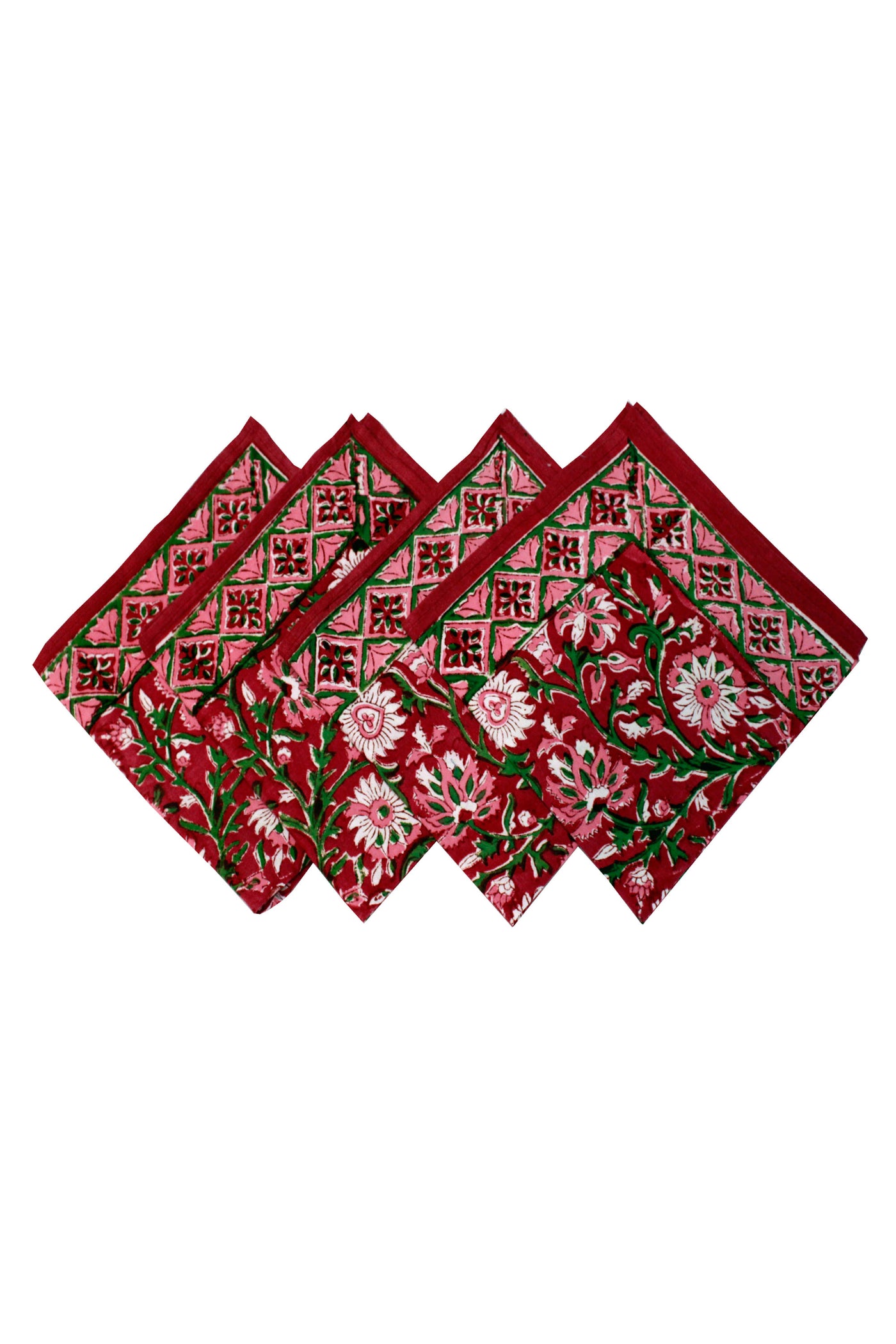 Mughal Flower Jaal Hand Block Table Napkin in Red
