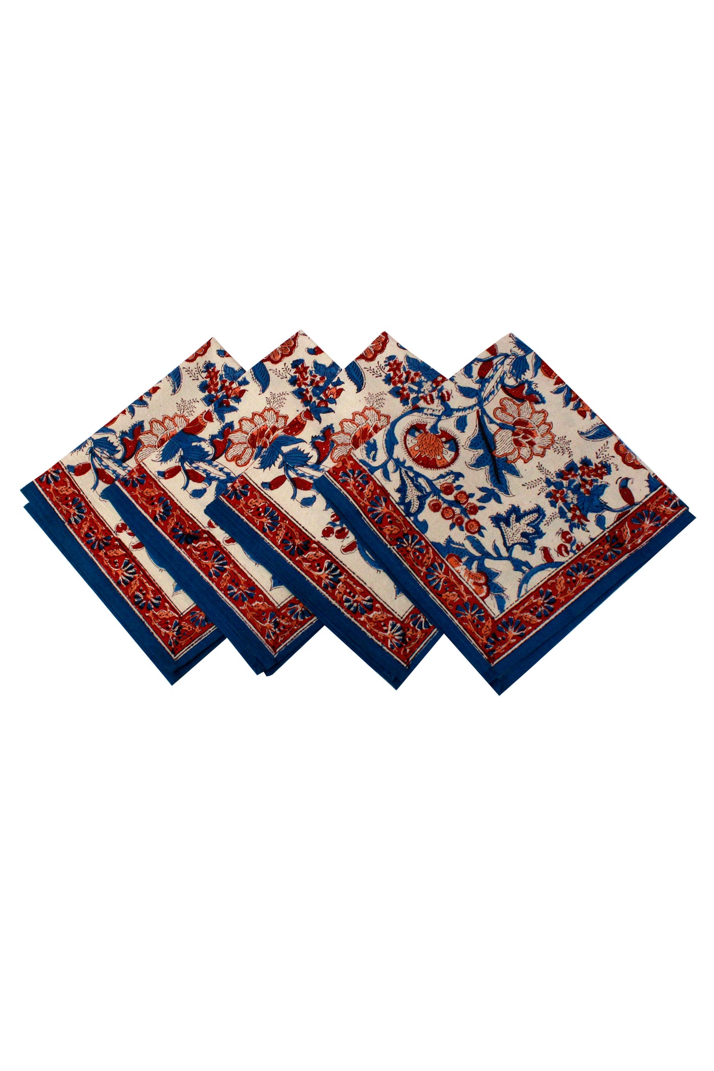 Flower Jaal Hand Block Print Table Napkin in Red and Blue