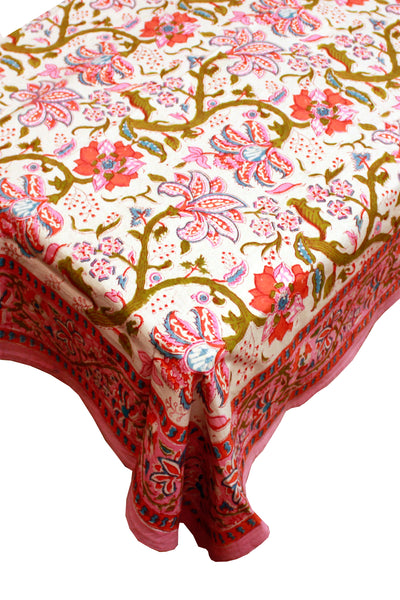Rectangle Table Cover Flower Jaal Print in Blossom Pink