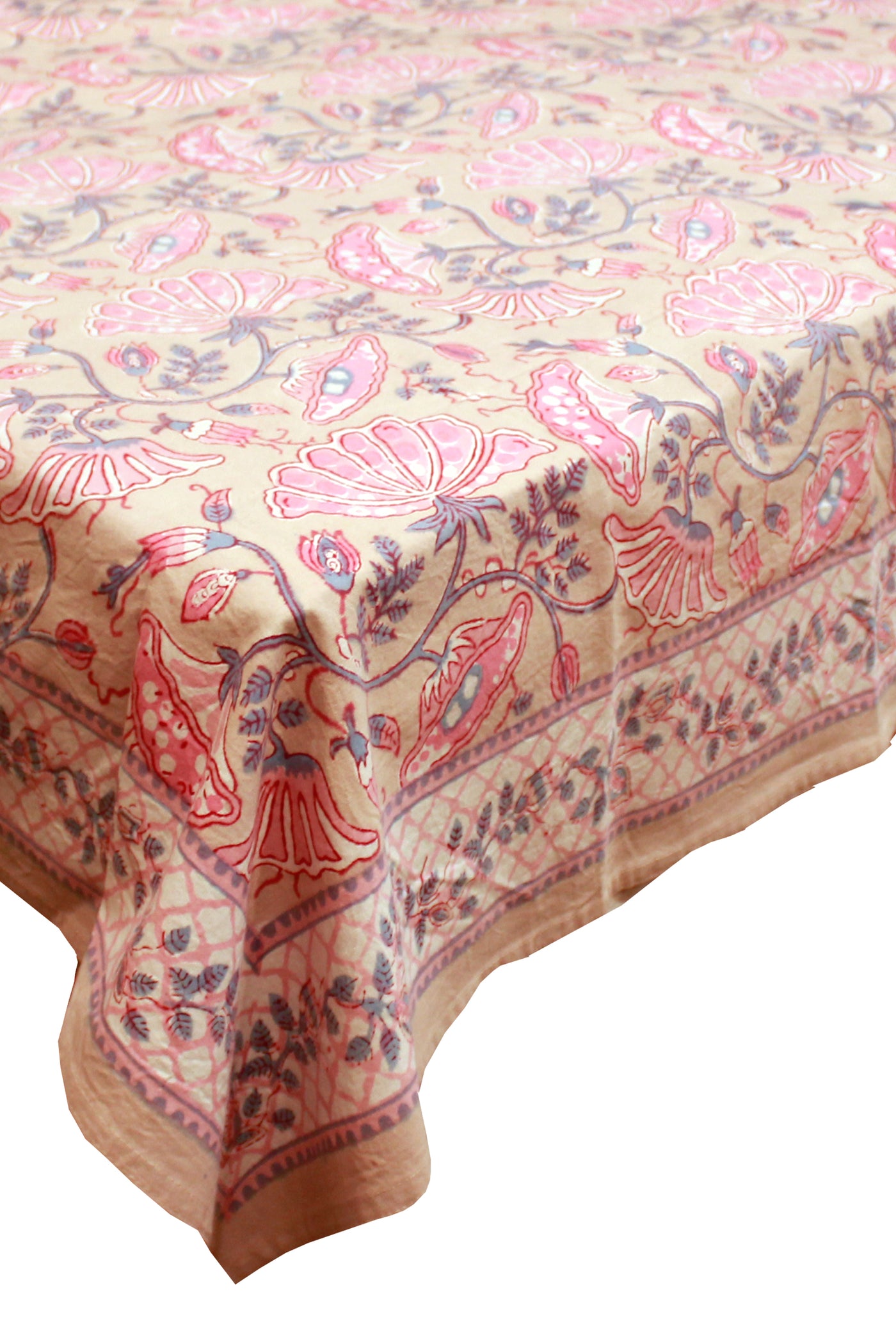 Rectangle Table Cover Flower Jaal Print in Kashish Pink
