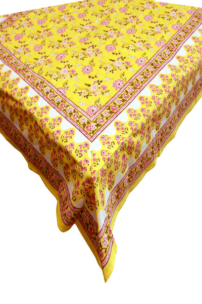 Rectangle Table Cover Flower Buti Print in Solar Yellow
