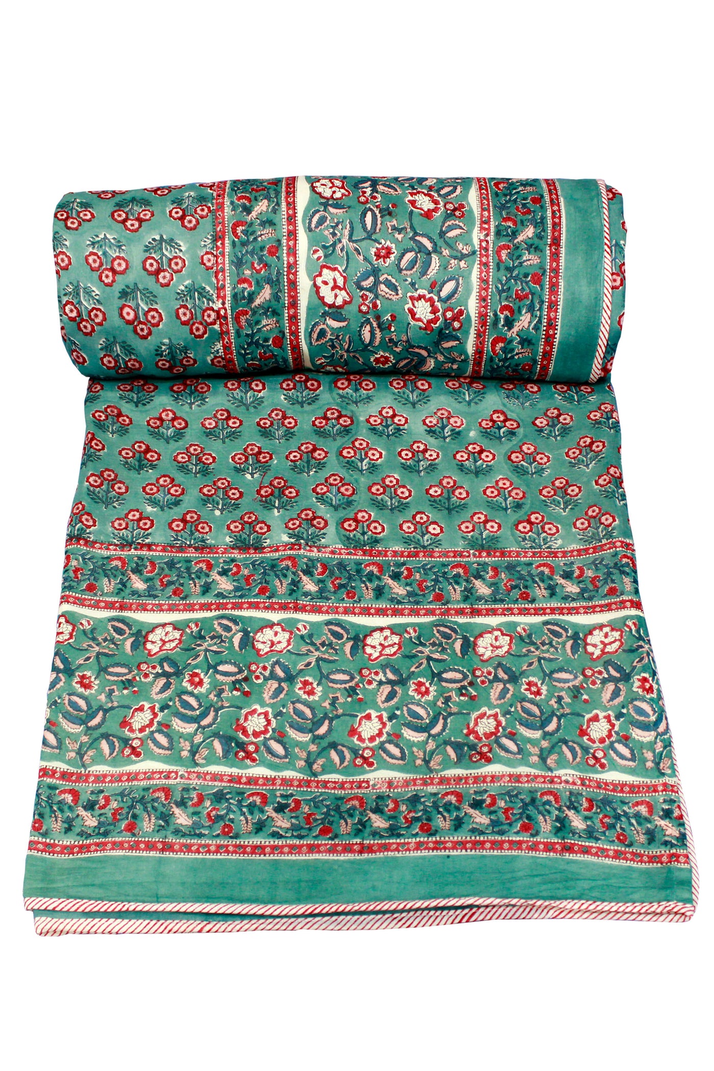 Cotton Buti Hand Block Print Dohar in Turquoise