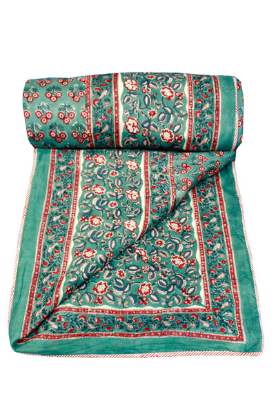 Cotton Buti Hand Block Print Dohar in Turquoise