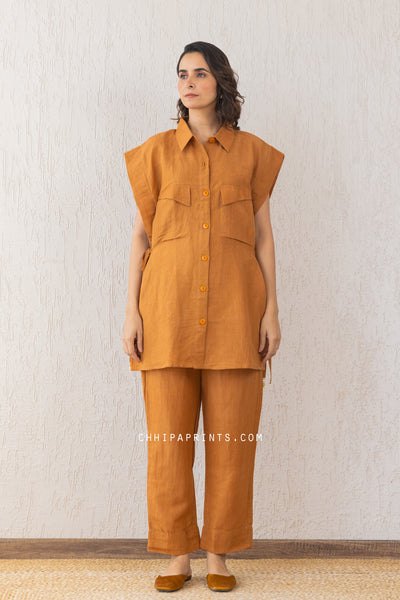 LINEN Co ord Set IN SOLID SHADE OF SUDAN BROWN