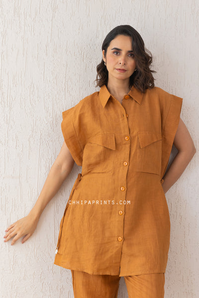 LINEN Co ord Set IN SOLID SHADE OF SUDAN BROWN