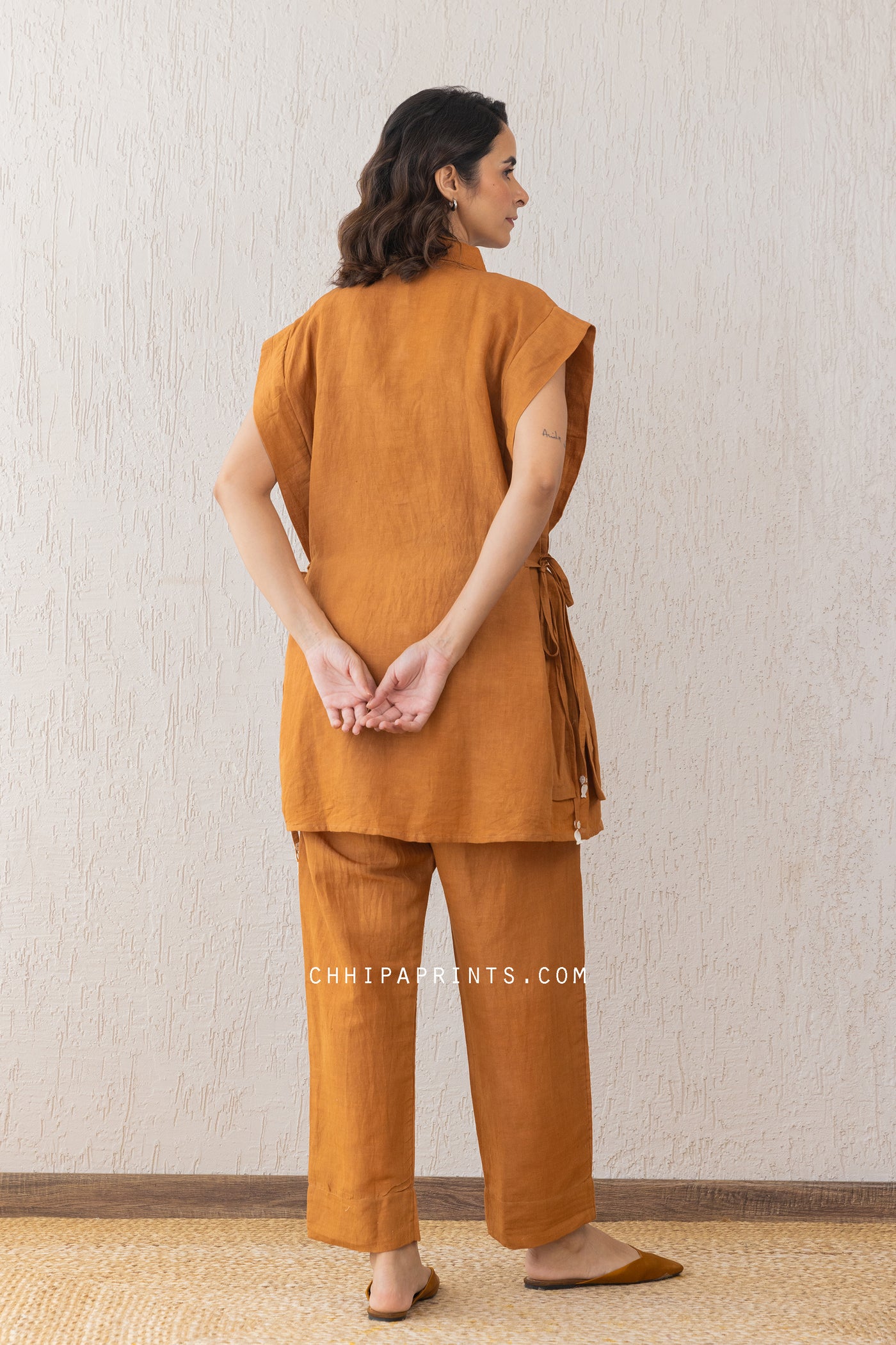 LINEN Co ord Set IN SOLID SHADE OF SUDAN BROWN