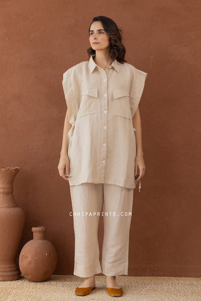 LINEN co ord set IN SOLID SHADE OF ecru