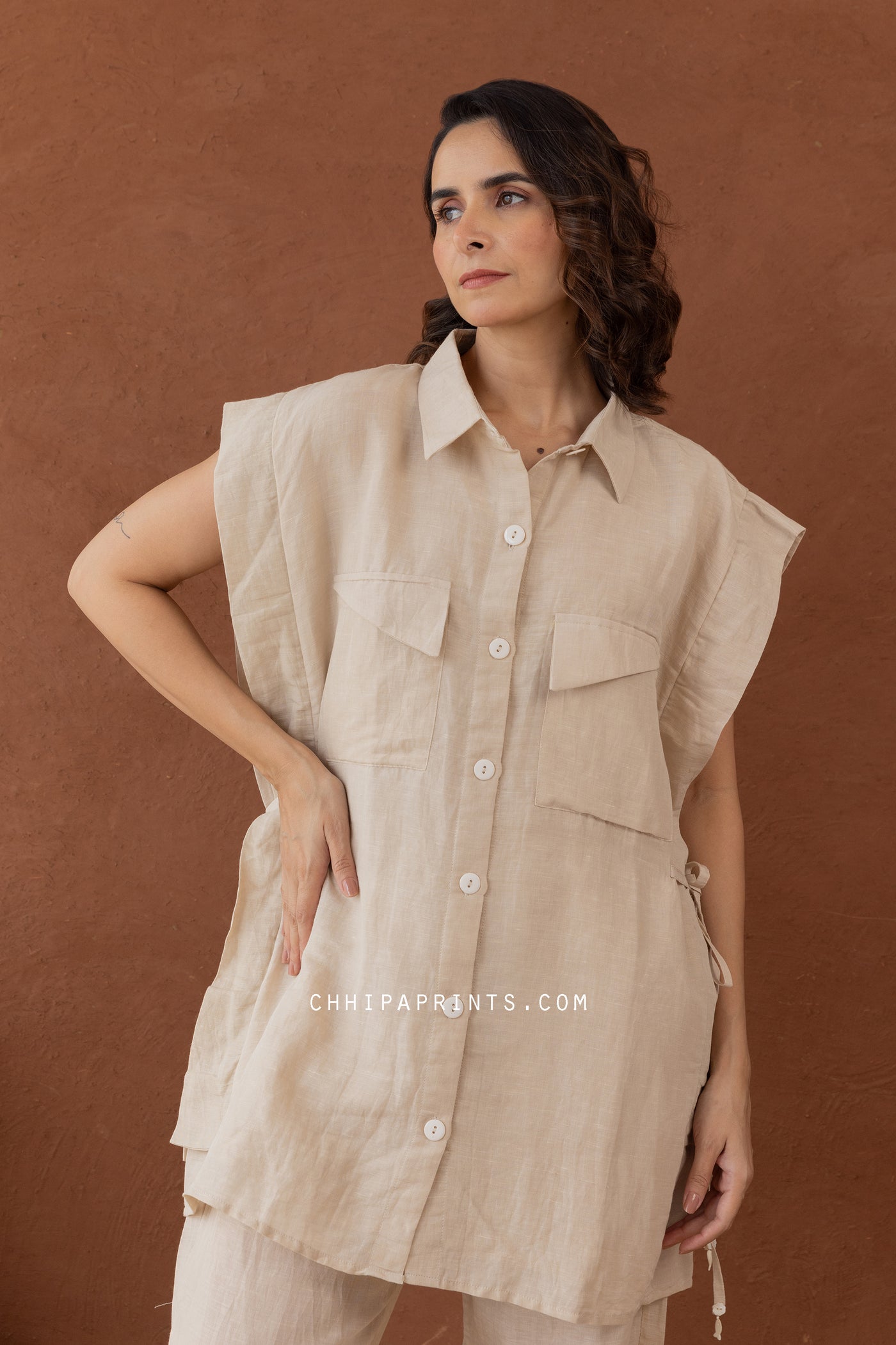 LINEN co ord set IN SOLID SHADE OF ecru