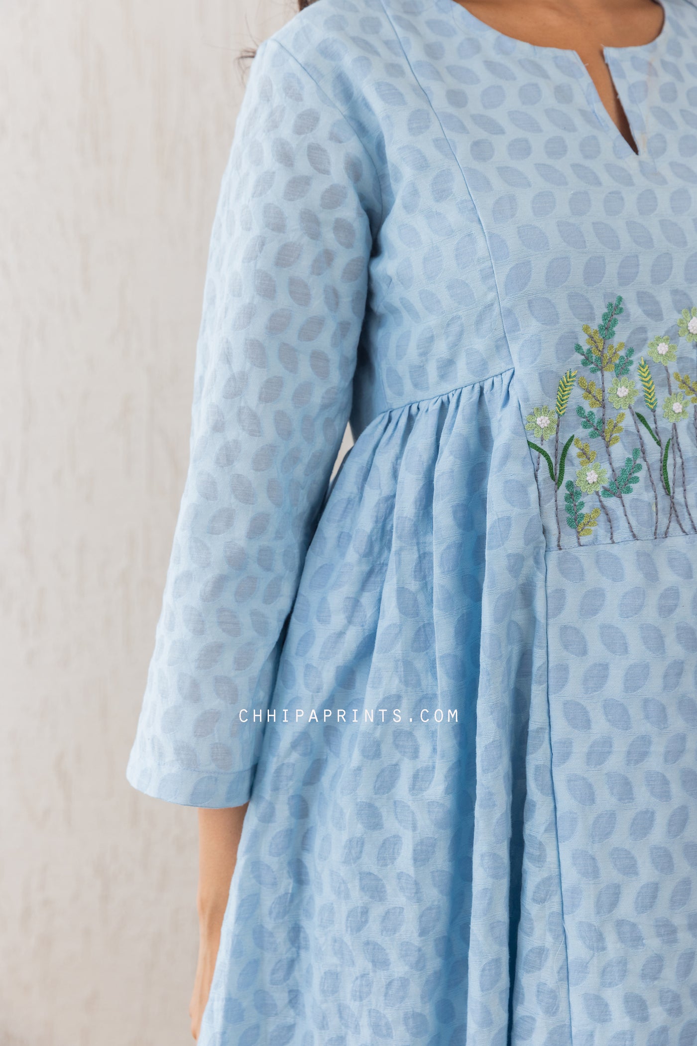 CHANDERI JACQUARD EMBROIDERED KURTA & PANT CO ORD SET IN BABY BLUE