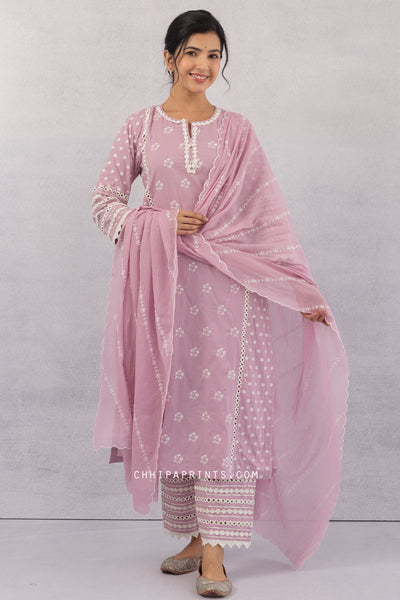 COTTON Buti Embroidery KURTA SUIT SET IN Mulberry Purple