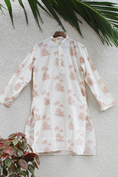 COTTON LONG SLEEVES MEN KURTA IN SHADES OF NUDE PINK & WHITE