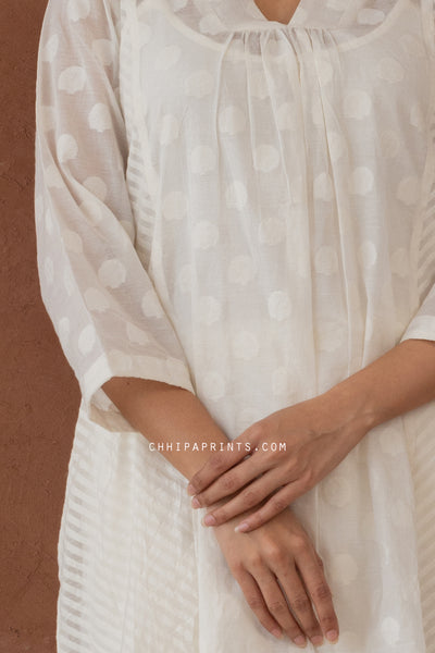 CHANDERI JACQUARD KORA KURTA & PALAZZO CO ORD SET IN IVORY