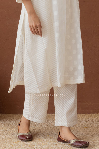 CHANDERI JACQUARD KORA KURTA & PALAZZO CO ORD SET IN IVORY