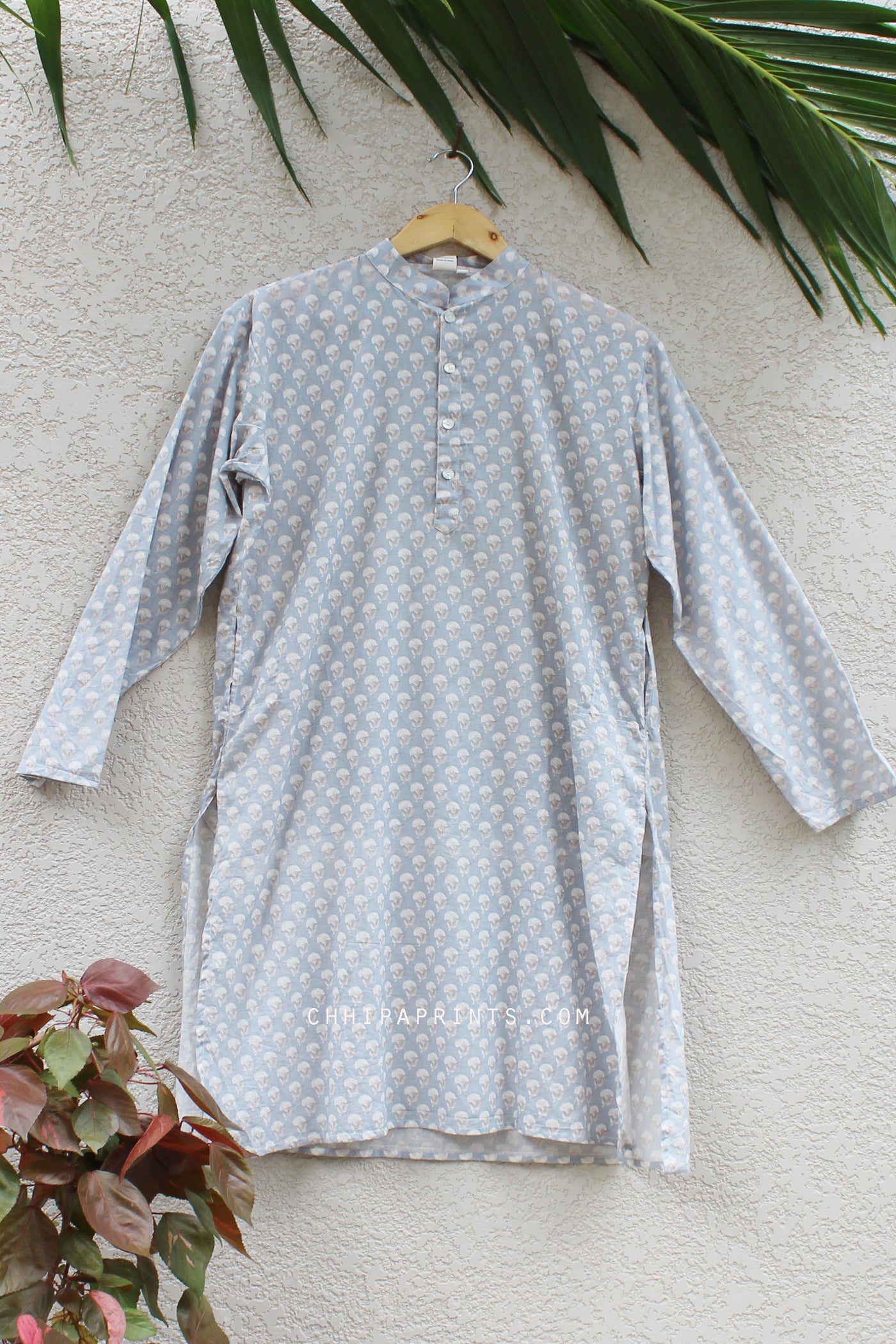 COTTON SMALL BUTI PRINT MEN KURTA IN GREY