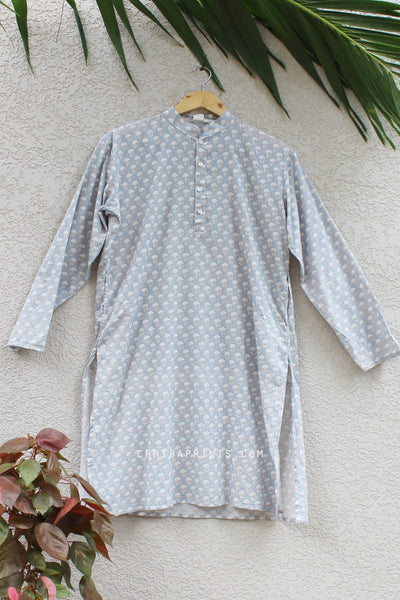 COTTON SMALL BUTI PRINT MEN KURTA IN GREY