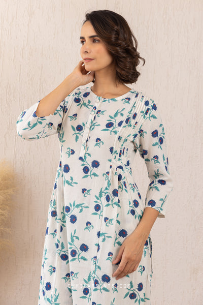 COTTON FLORAL PRINT KURTA & PALAZZO CO ORD SET IN BLUE