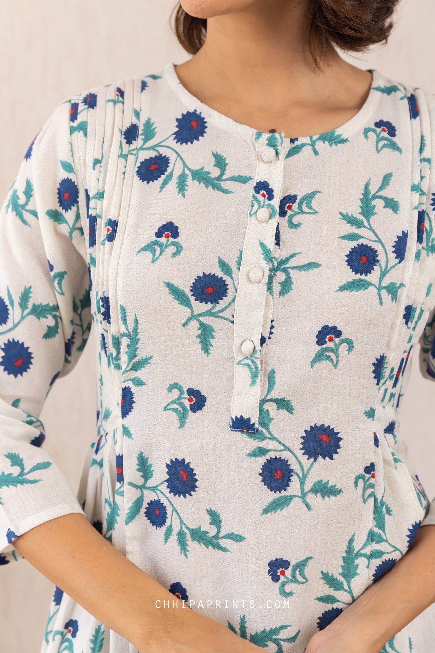 COTTON FLORAL PRINT KURTA & PALAZZO CO ORD SET IN BLUE
