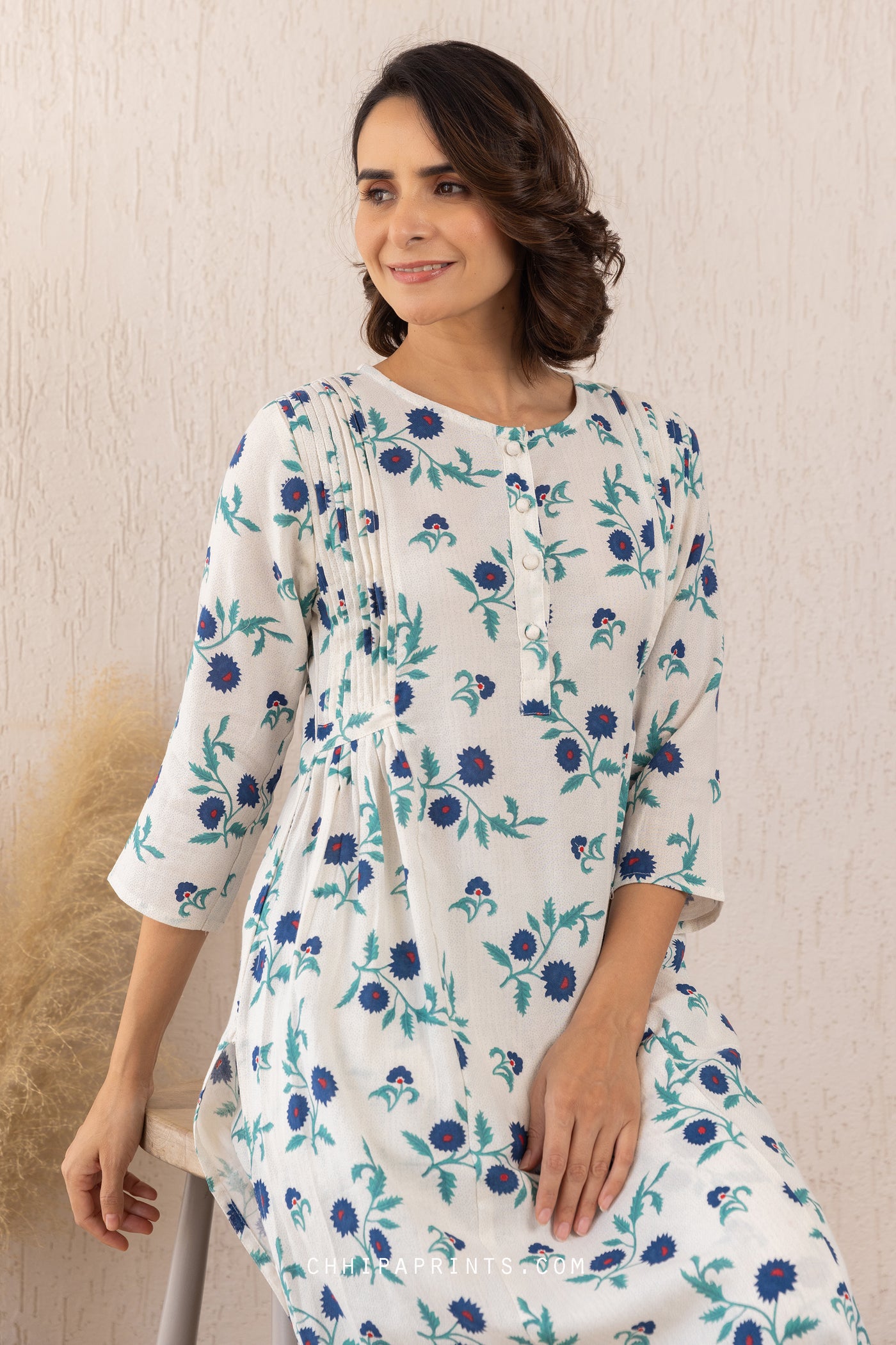 COTTON FLORAL PRINT KURTA & PALAZZO CO ORD SET IN BLUE