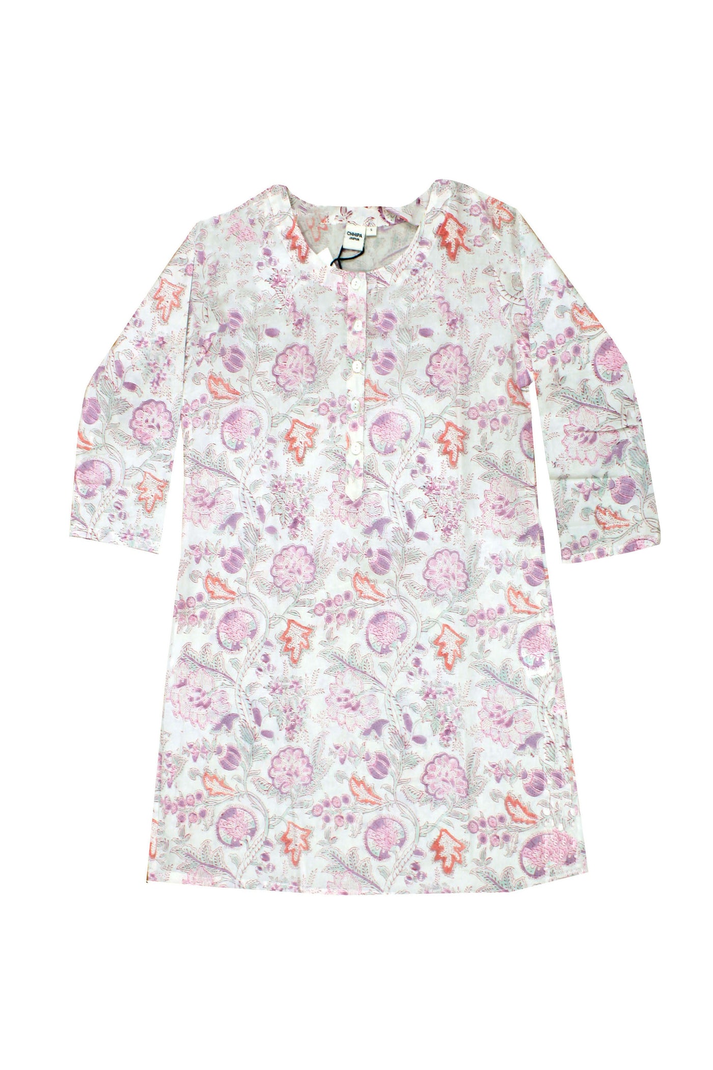 Cotton Floral Jaal Print Tunic in Off White